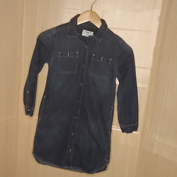 Old Navy Girls Dark Wash Denim Shirt Dress 8 - Picture 1 of 6